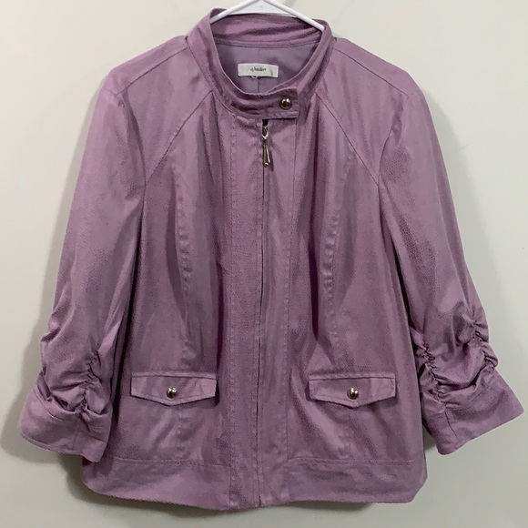CJ banks Lavender faux snake print light jacket Size Large, gathered sleeves - Picture 1 of 7
